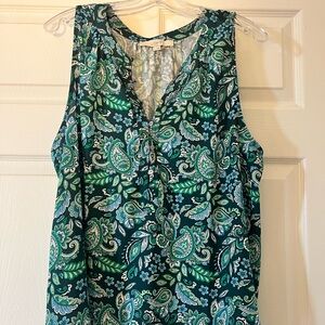LOFT Green Sleeveless Blouse with Floral Print